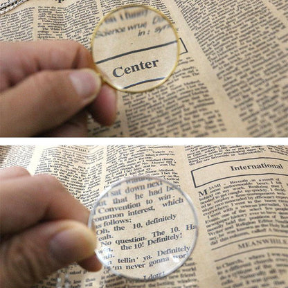 Monocle Lens Necklace 5x Magnifier Magnifying Glass Pendant Coin Gold Silver - Gold