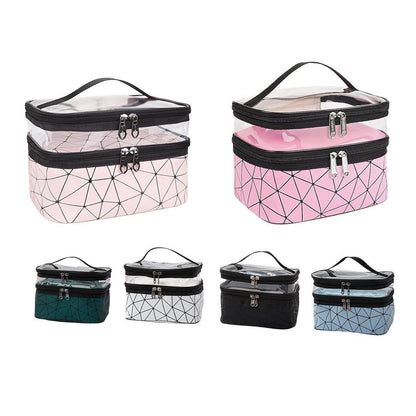 Portable Double-Layer Large Capacity Waterproof Cosmetic Bag Travel Toiletry Bag - Black