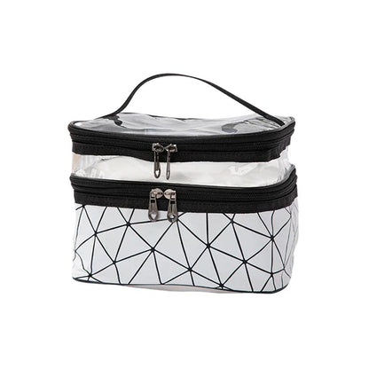 Portable Double-Layer Large Capacity Waterproof Cosmetic Bag Travel Toiletry Bag - Blue