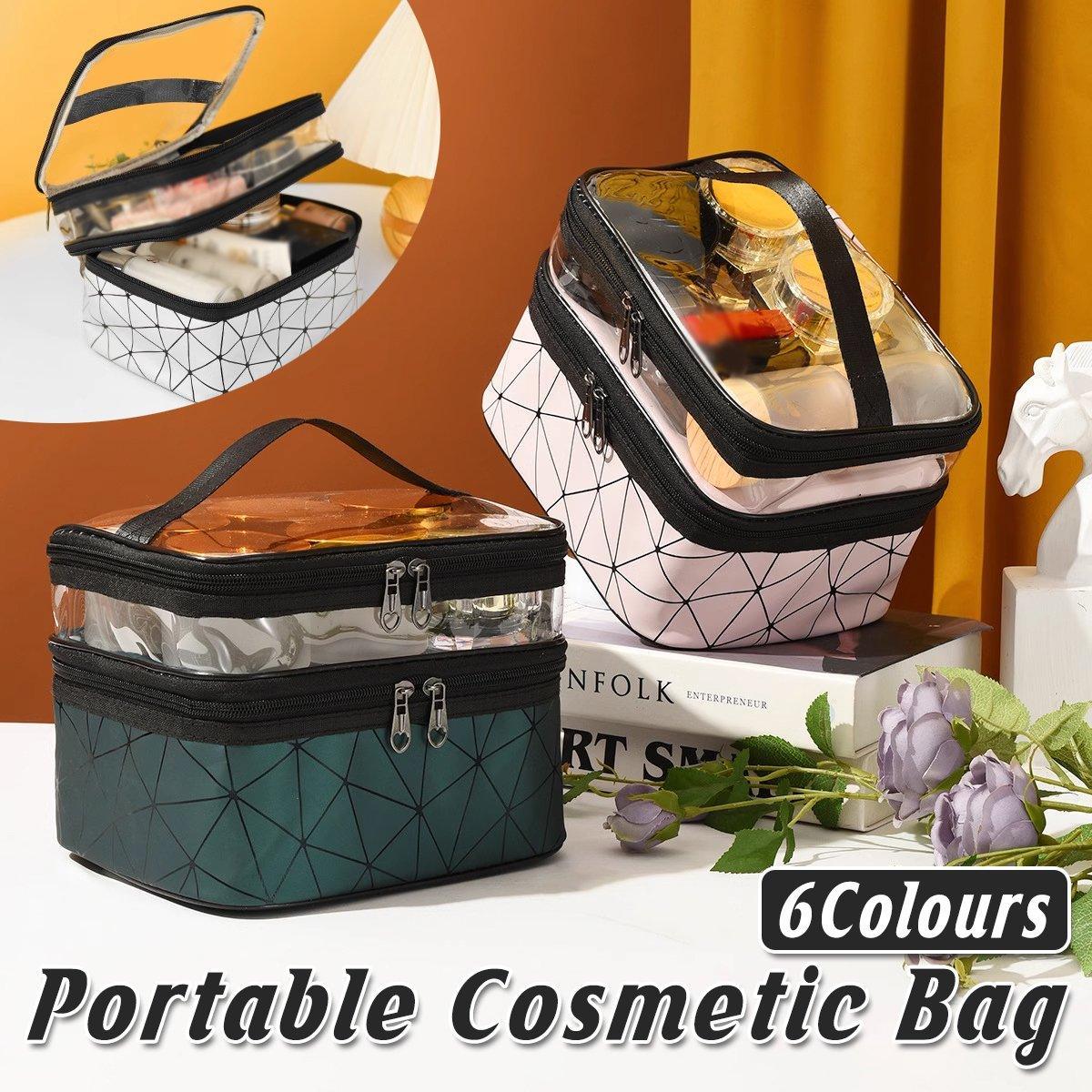 Portable Double-Layer Large Capacity Waterproof Cosmetic Bag Travel Toiletry Bag - Pink