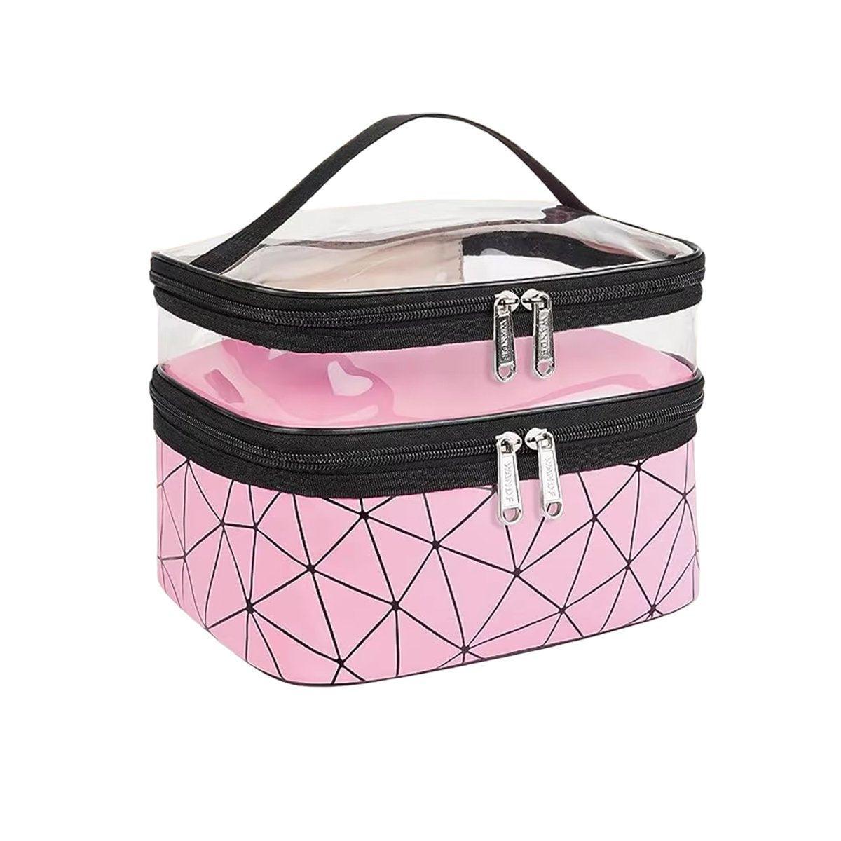 Portable Double-Layer Large Capacity Waterproof Cosmetic Bag Travel Toiletry Bag - Pink