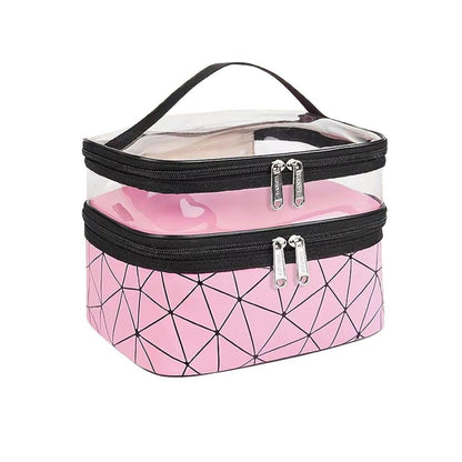 Portable Double-Layer Large Capacity Waterproof Cosmetic Bag Travel Toiletry Bag - Pink