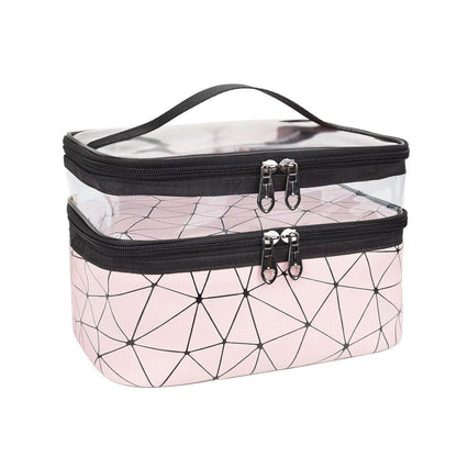 Portable Double-Layer Large Capacity Waterproof Cosmetic Bag Travel Toiletry Bag - Pink