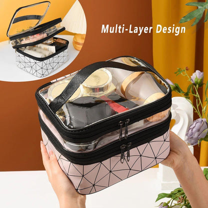 Portable Double-Layer Large Capacity Waterproof Cosmetic Bag Travel Toiletry Bag - Silver
