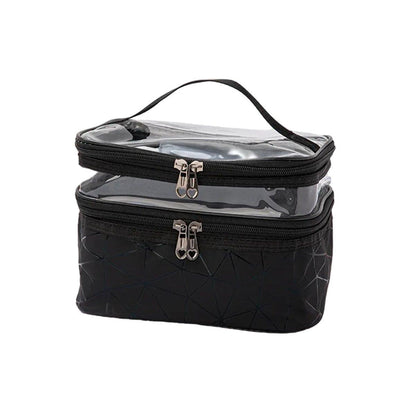 Portable Double-Layer Large Capacity Waterproof Cosmetic Bag Travel Toiletry Bag - Silver
