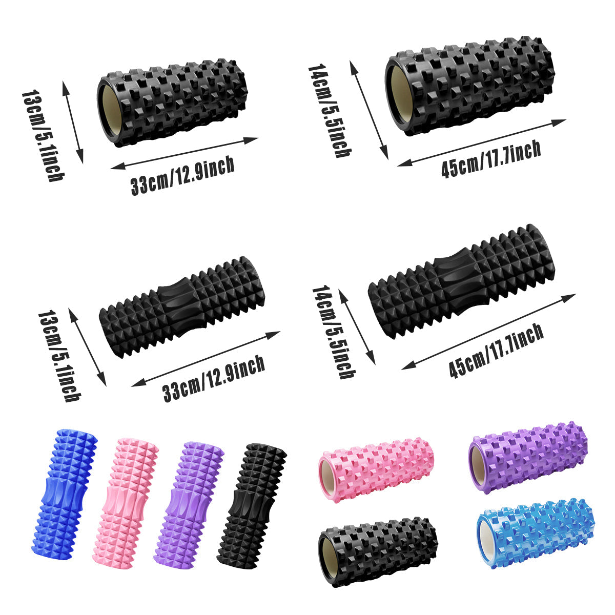 High Density EVA Foam Roller Yoga Massage Stick for Fitness - Wolf Tooth Style Blue-45cm