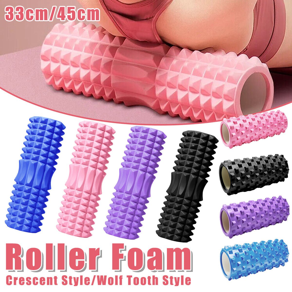 High Density EVA Foam Roller Yoga Massage Stick for Fitness - Wolf Tooth Style Pink - 45cm - Factory Direct Shop