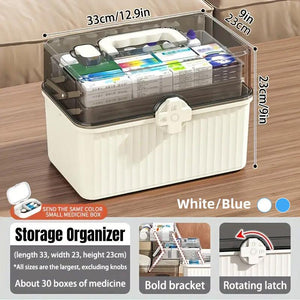 Large Capacity Medicine Cabinet Multi Layer Storage Box for Household First Aid - White