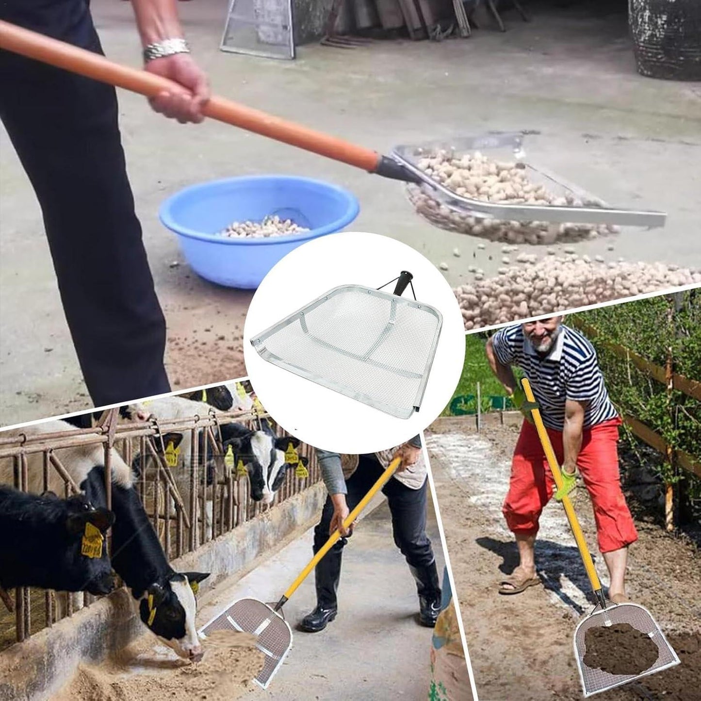Stainless Steel Soil Sifter Drain Shovel Gardening Mesh Screen Filter Durable - 60MM