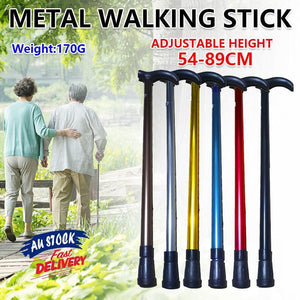 Metal Walking Stick Travel Retractable Cane Pole Compact Adjustable Lightweight - Black