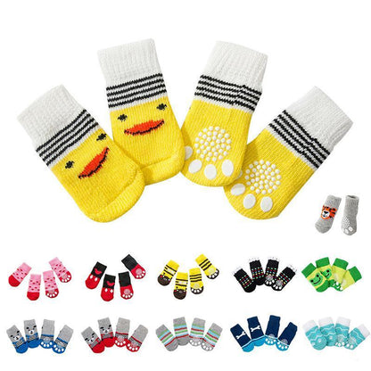 Non Slip Pet Socks for Dogs and Cats Knitted Paw Protector with Grips L Size - Red Heart