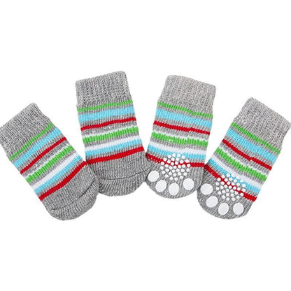 Non Slip Pet Socks for Dogs and Cats Knitted Paw Protector with Grips L Size - Red Heart