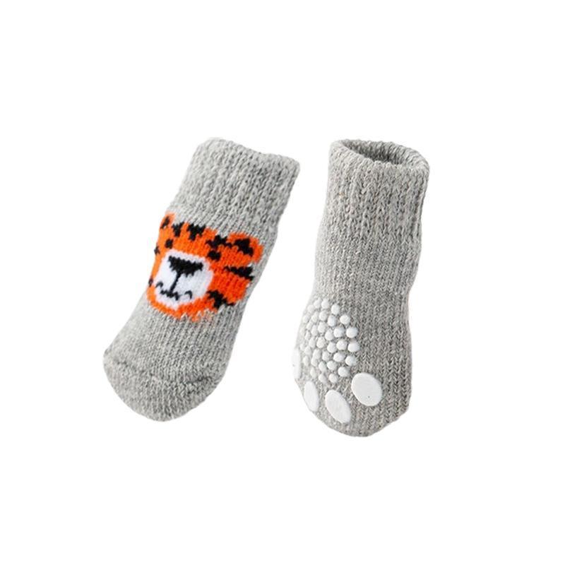 Non Slip Pet Socks for Dogs and Cats Knitted Paw Protector with Grips L Size - Red Heart