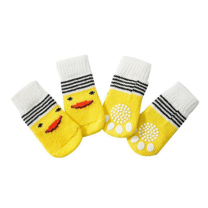 Non Slip Pet Socks for Dogs and Cats Knitted Paw Protector with Grips L Size - Yellow Kumamoto