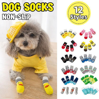 Non Slip Pet Socks for Dogs and Cats Knitted Paw Protector with Grips L Size - Blue bear