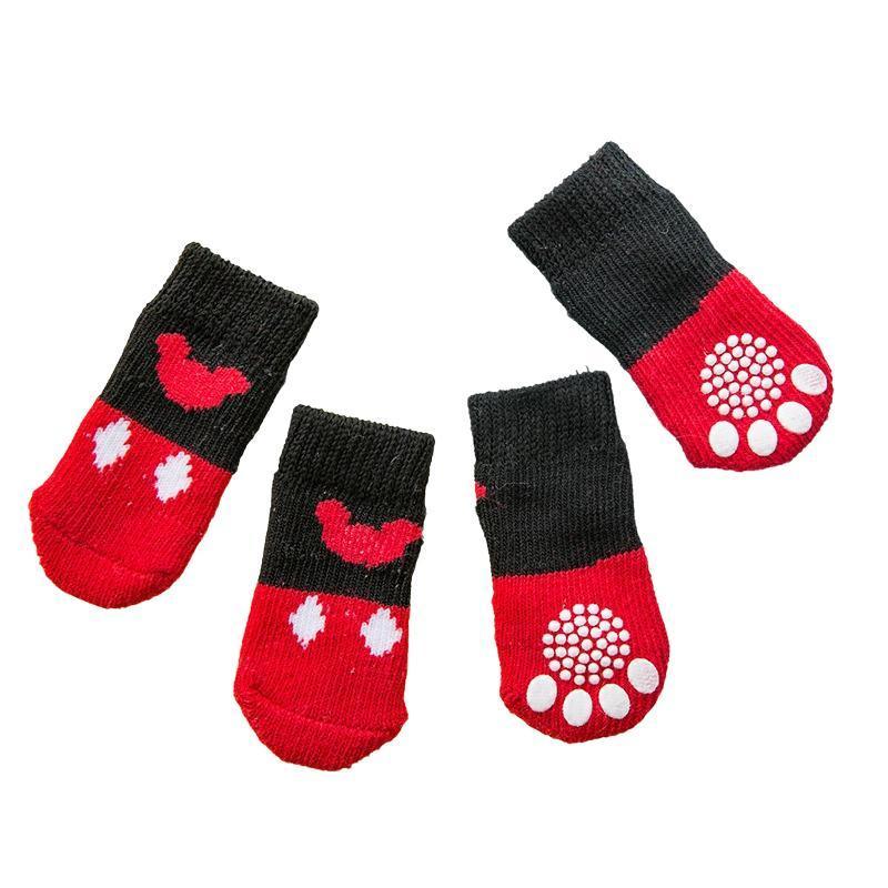 Non Slip Pet Socks for Dogs and Cats Knitted Paw Protector with Grips L Size - Red bear