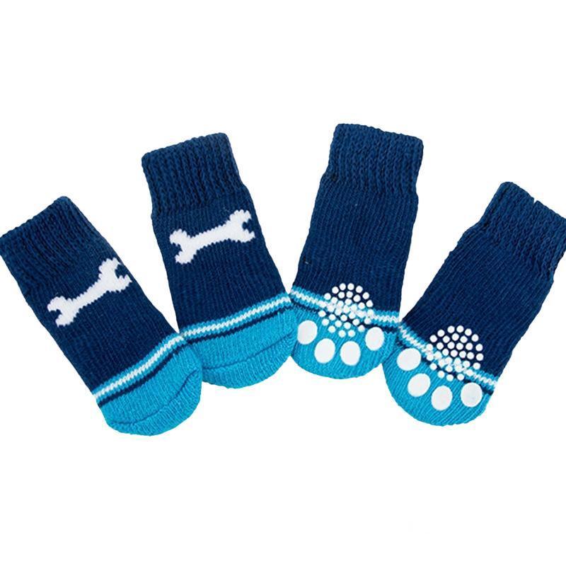 Non Slip Pet Socks for Dogs and Cats Knitted Paw Protector with Grips L Size - Red bear