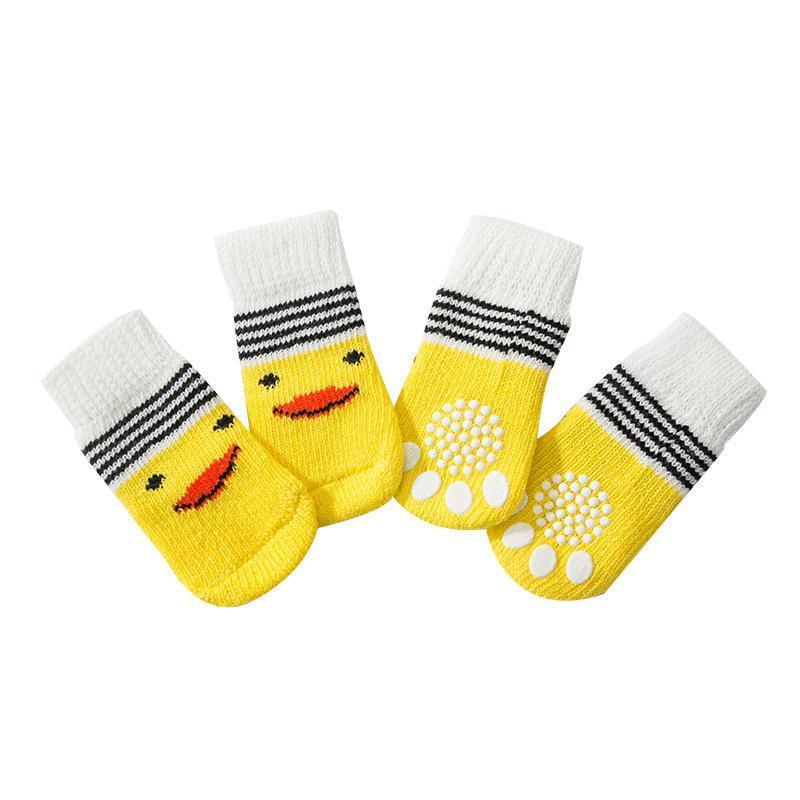 Non Slip Pet Socks for Dogs and Cats Knitted Paw Protector with Grips L Size - Grey stripes
