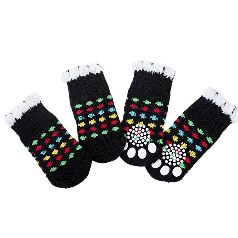 Non Slip Pet Socks for Dogs and Cats Knitted Paw Protector with Grips L Size - Blue bones