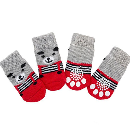 Non Slip Pet Socks for Dogs and Cats Knitted Paw Protector with Grips L Size - Blue bones