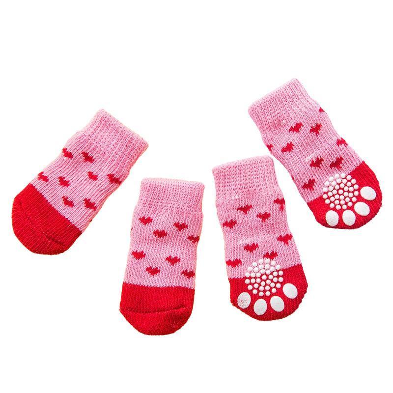 Non Slip Pet Socks for Dogs and Cats Knitted Paw Protector with Grips L Size - Grey tiger