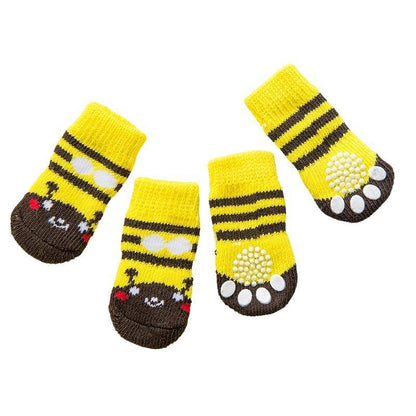Non Slip Pet Socks for Dogs and Cats Knitted Paw Protector with Grips L Size - Grey tiger