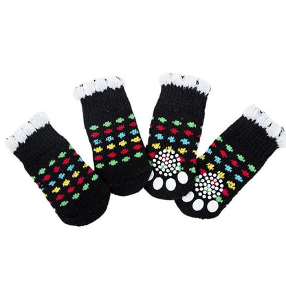 Non Slip Pet Socks for Dogs and Cats Knitted Paw Protector with Grips L Size - Grey tiger