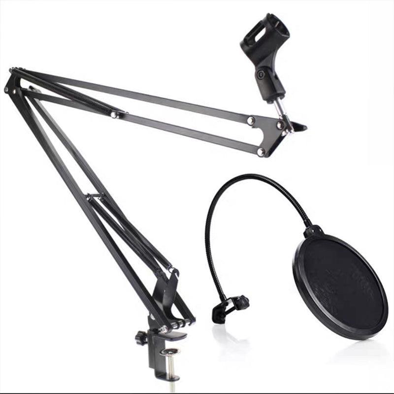 Microphone Suspension Boom Arm Desktop Stand Mic Holder Mount and Pop Filter - Mic Stand with Pop Filter