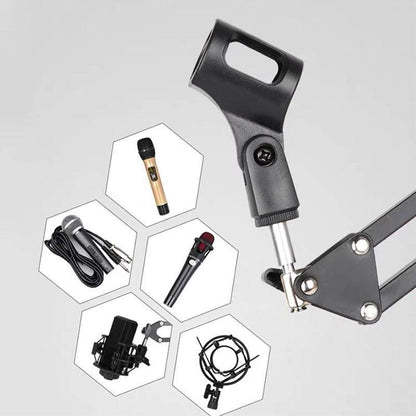 Microphone Suspension Boom Arm Desktop Stand Mic Holder Mount and Pop Filter - Mic Stand with Pop Filter