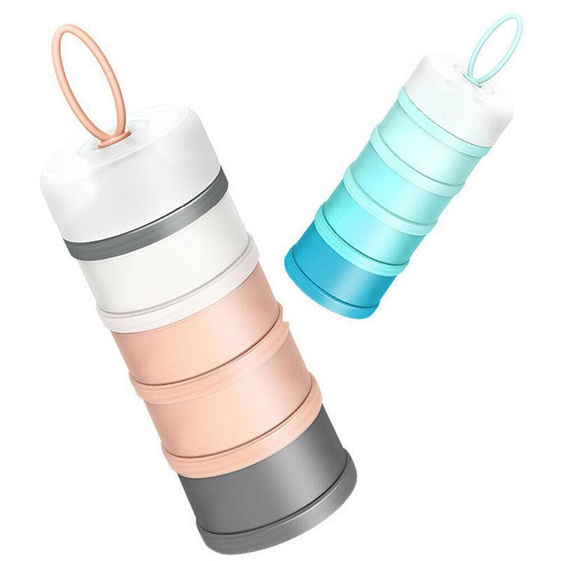 4-Layer Milk Powder Dispenser Bottle Container Food Storage Box Portable Stackable - Pink