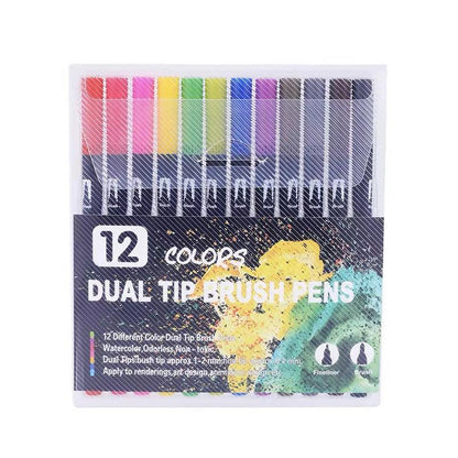 12-120 Watercolor Brush Pen Set Artist Sketch Marker - Black-24 Colours
