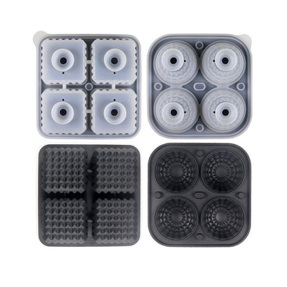 2PCS Silicone Ice Cube Tray Round and Square Ice Ball Maker for Whiskey Cocktails - Black