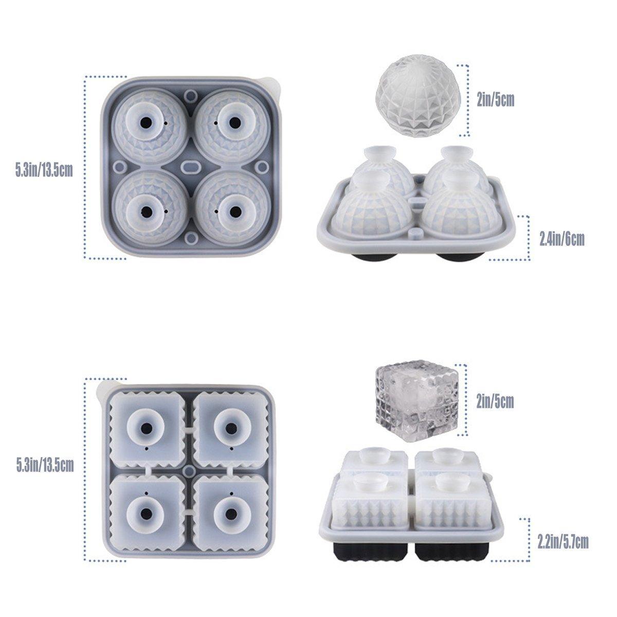 2PCS Silicone Ice Cube Tray Round and Square Ice Ball Maker for Whiskey Cocktails - Green