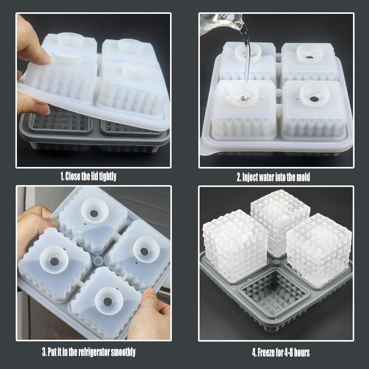 2PCS Silicone Ice Cube Tray Round and Square Ice Ball Maker for Whiskey Cocktails - Green