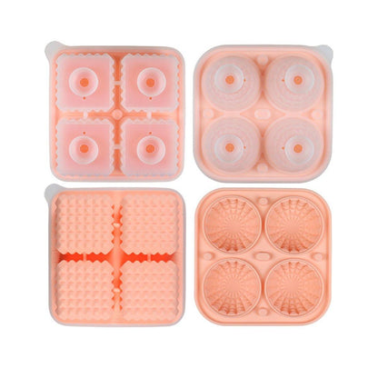 2PCS Silicone Ice Cube Tray Round and Square Ice Ball Maker for Whiskey Cocktails - Pink