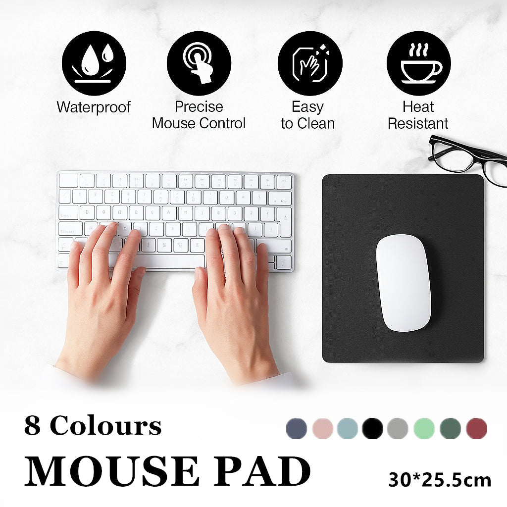 Leather Mouse Pad 30x25.5cm Waterproof Gaming Desk Mat Anti Slip Rubber Mousepad - Black