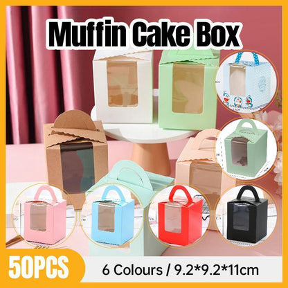50 Pack Premium Cupcake Boxes with Window Thickened Cardboard Muffin Holders - Blue