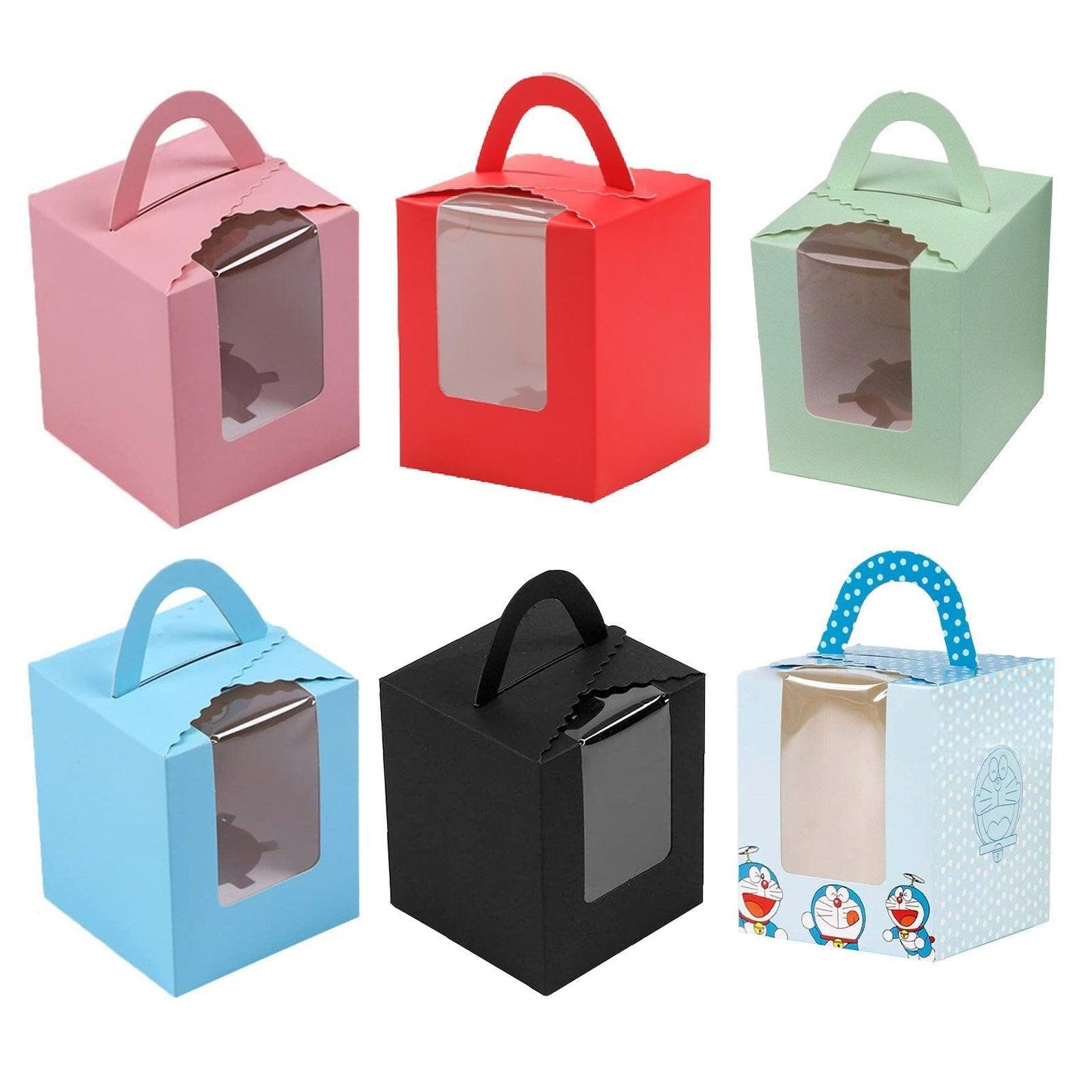 50 Pack Premium Cupcake Boxes with Window Thickened Cardboard Muffin Holders - Pink