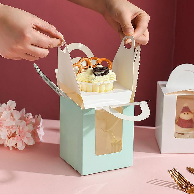 50 Pack Premium Cupcake Boxes with Window Thickened Cardboard Muffin Holders - Red
