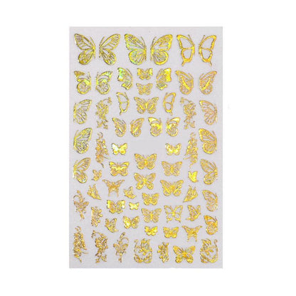 3D Nail Butterfly Design Sticker Decor Decal Holographic Laser Nail Art Sticker - Gold L-01