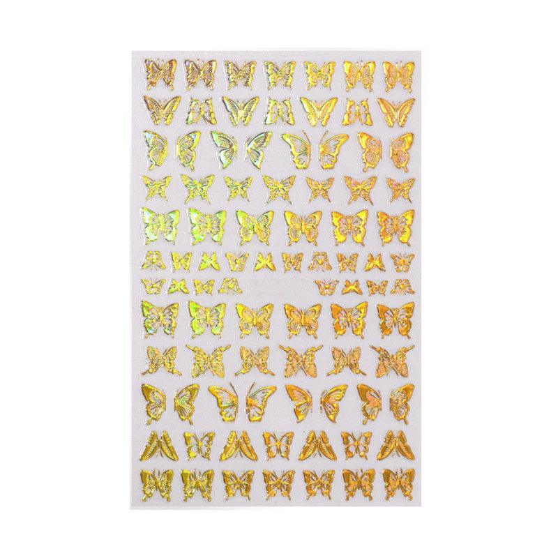 3D Nail Butterfly Design Sticker Decor Decal Holographic Laser Nail Art Sticker - Gold L-04