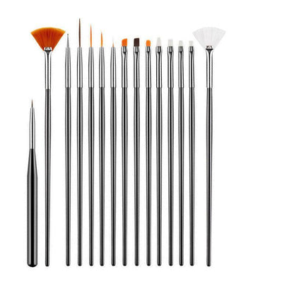 Nail Art Design Brushes Dotting Pen Tool Set Painting Uv Gel Drawing Brush 15Pcs - Black