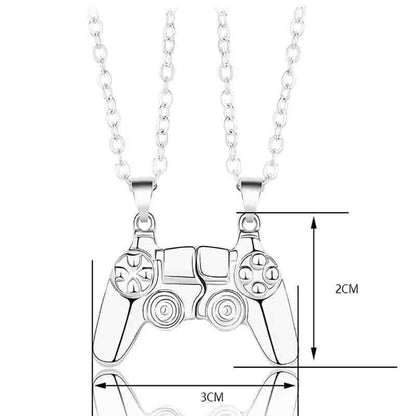 Matching Gamer Controller Necklace for Couples or Friends Pendant Gift Set - Silver and Silver