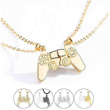 Matching Gamer Controller Necklace for Couples or Friends Pendant Gift Set - Silver and Silver
