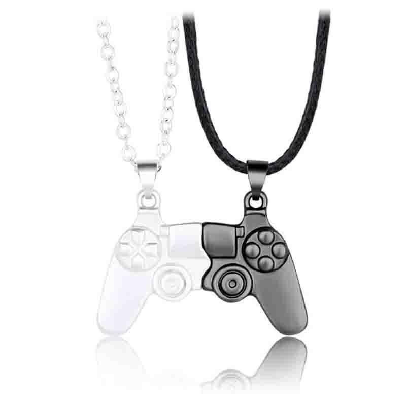 Matching Gamer Controller Necklace for Couples or Friends Pendant Gift Set - Gold and Silver