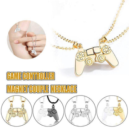 Matching Gamer Controller Necklace for Couples or Friends Pendant Gift Set - Silver and Black