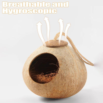 Natural Coconut Bird Nest Cage Pet Parrot Parakeet Safe Hut Feeder Shell Home - Rope type