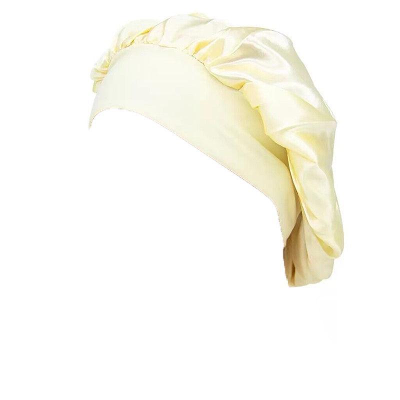 Sleeping Bonnet Hair Wrap Silk Satin Cap Women Elastic Night Soft Hat Headwear - Rose Red
