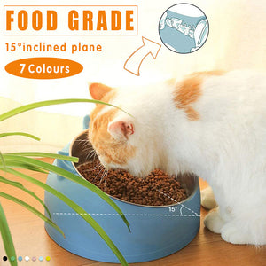 Pet Dog Cat Food Bowl Raised No Slip Stainless Steel Tilted Water Food Feeder - Blue