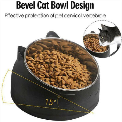 Pet Dog Cat Food Bowl Raised No Slip Stainless Steel Tilted Water Food Feeder - Green